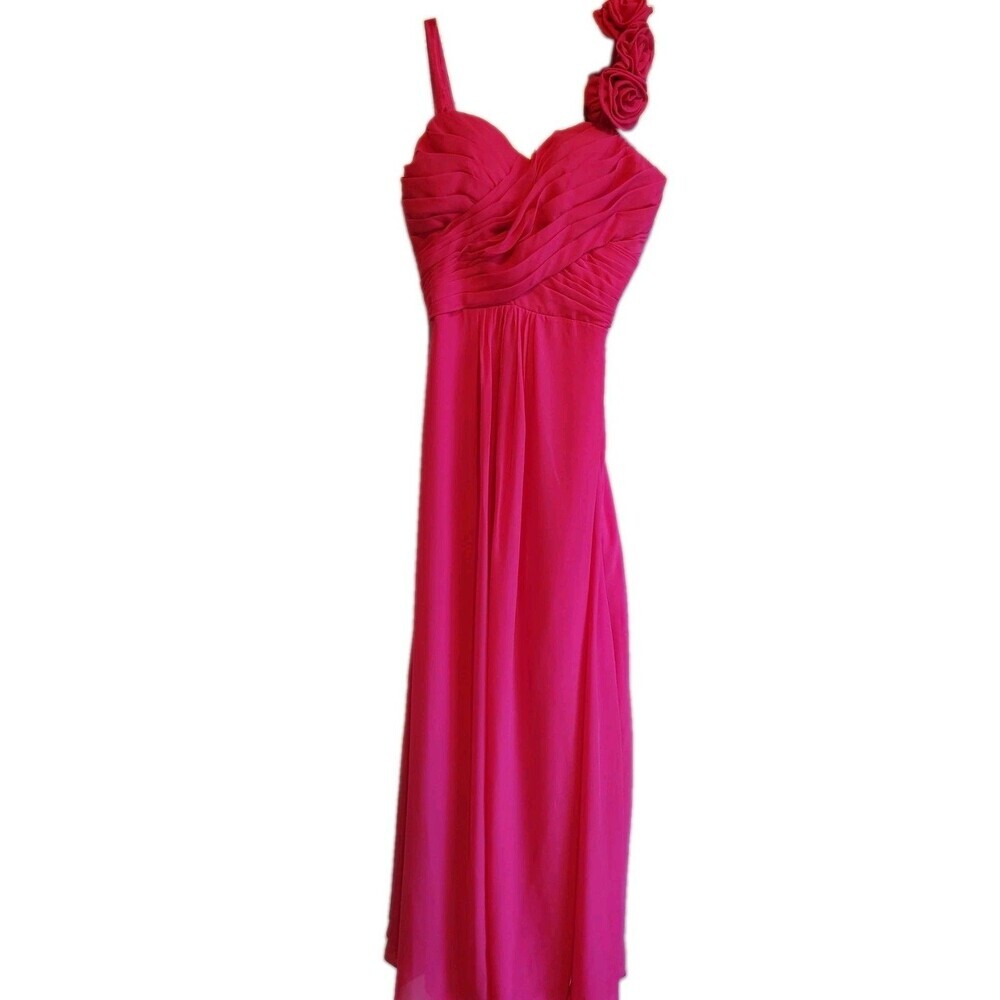 Custom Y2K Hot Pink Chiffon One Shoulder Prom Dress Corset Lace Up Maxi Gown S